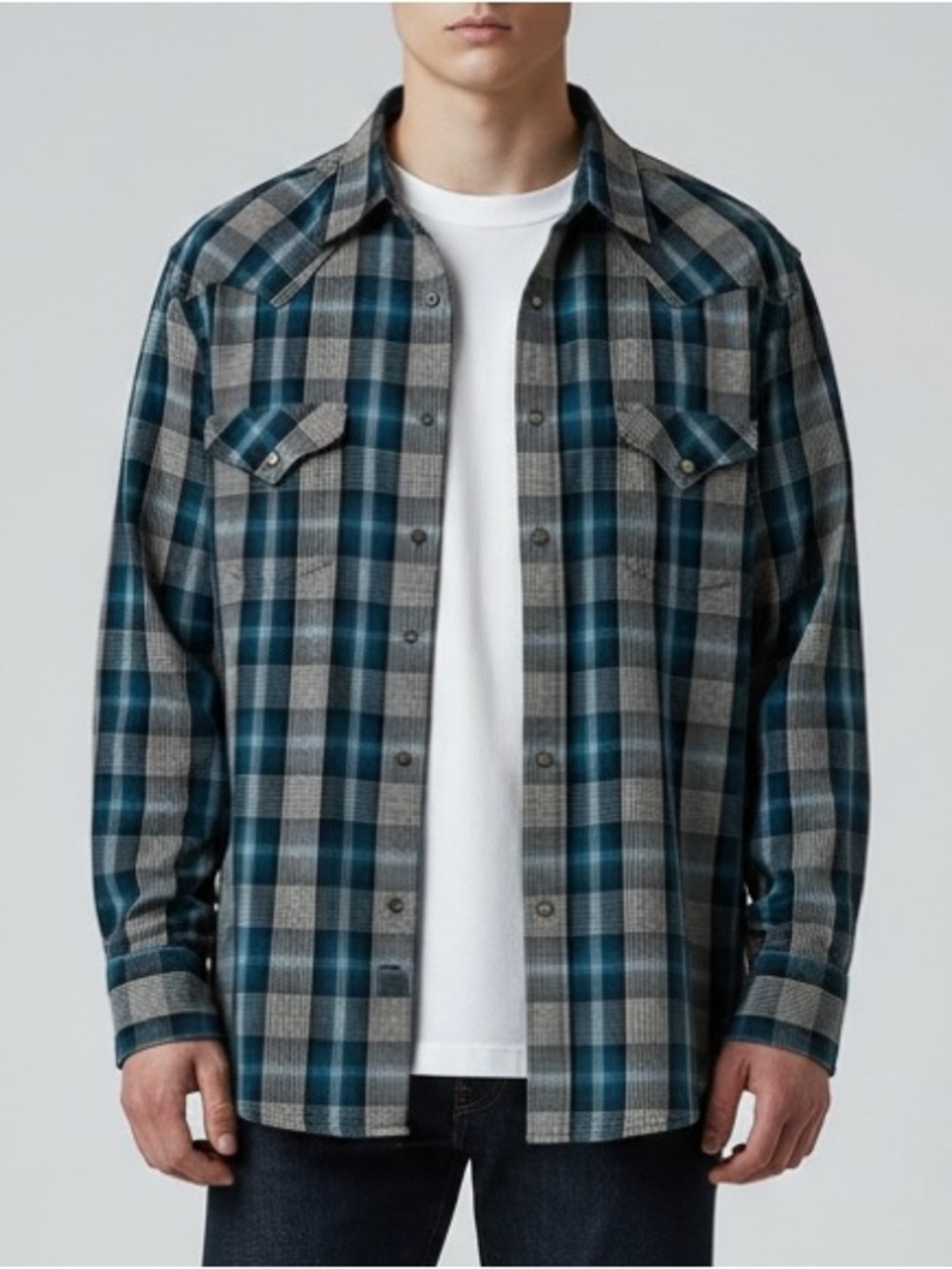 Pendleton Cotton Plaid Frontier Button-down Shirt - Marine Blue / Black | Size L